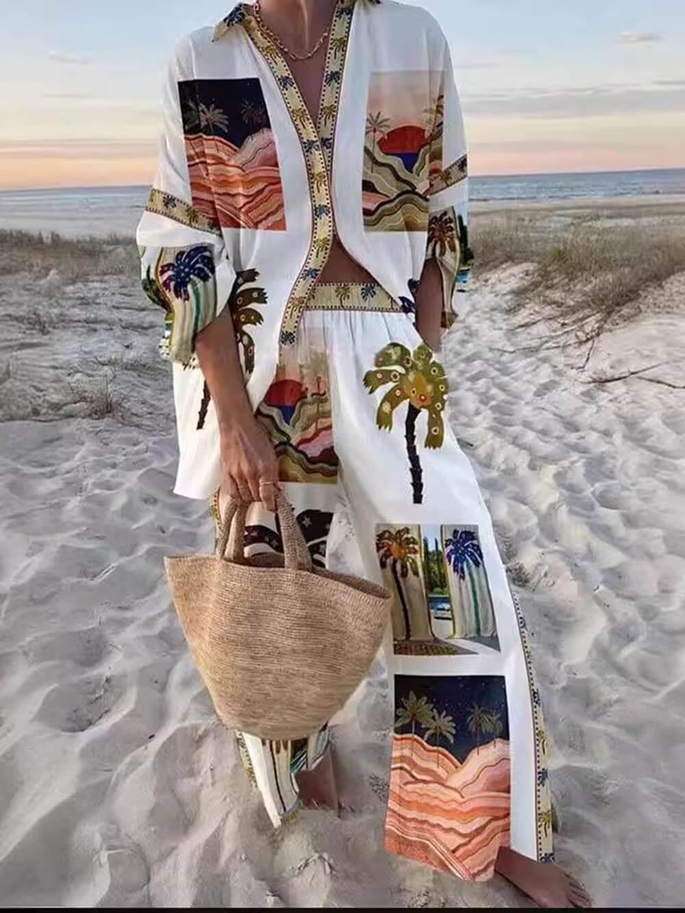 Reyanna™ | Palm Tree Unique Print Slouchy Two-Piece Set