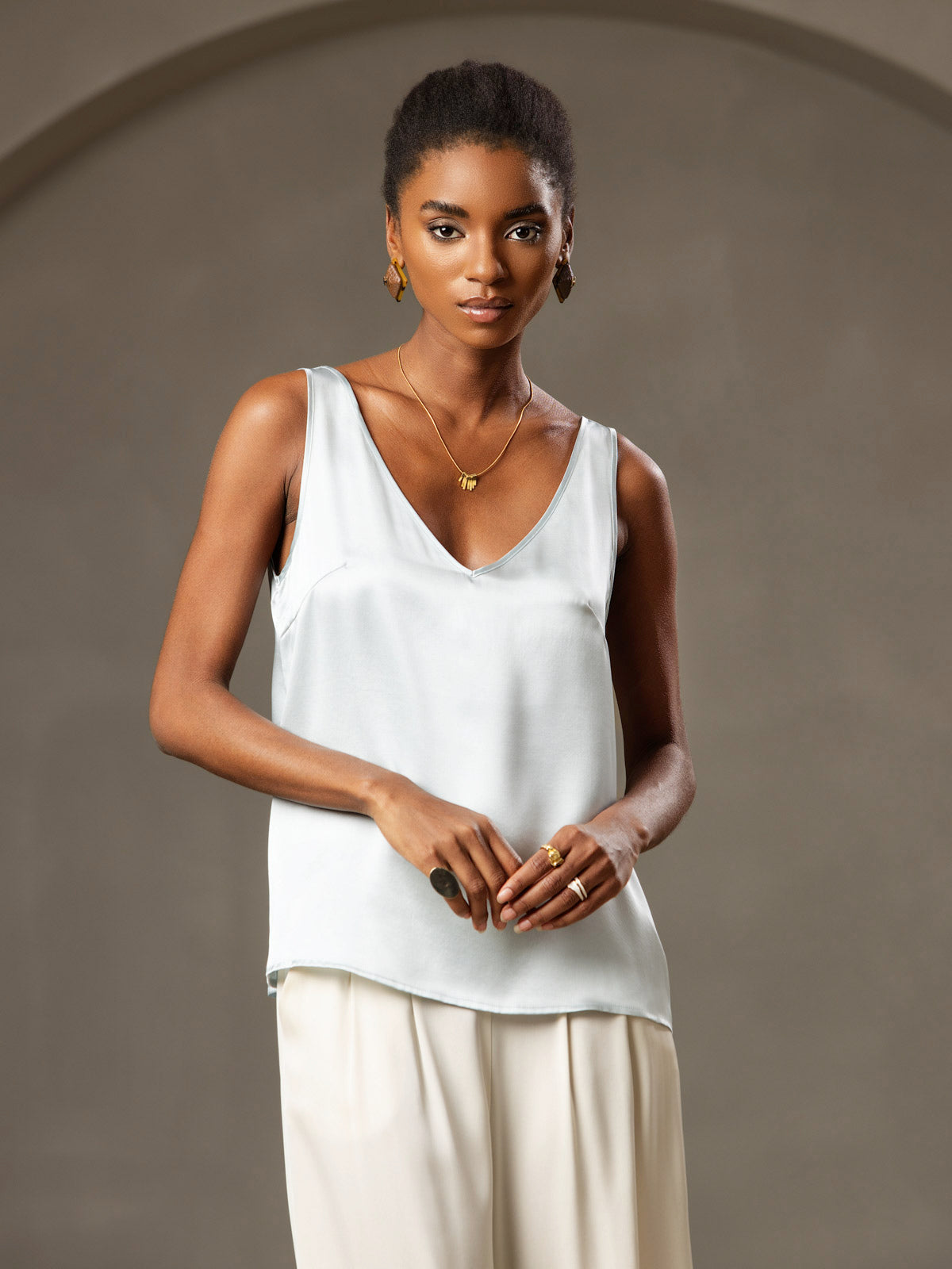 Reyanna™ | Silke V-ringning Tirantes Camiseta Top