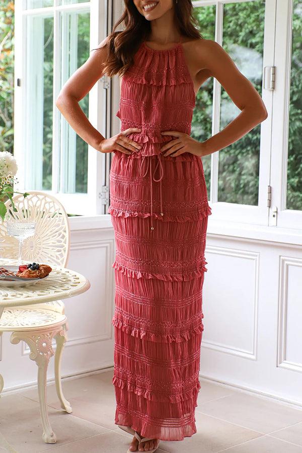 Reyanna™ | Sleeveless chiffon elastic waist two piece suit