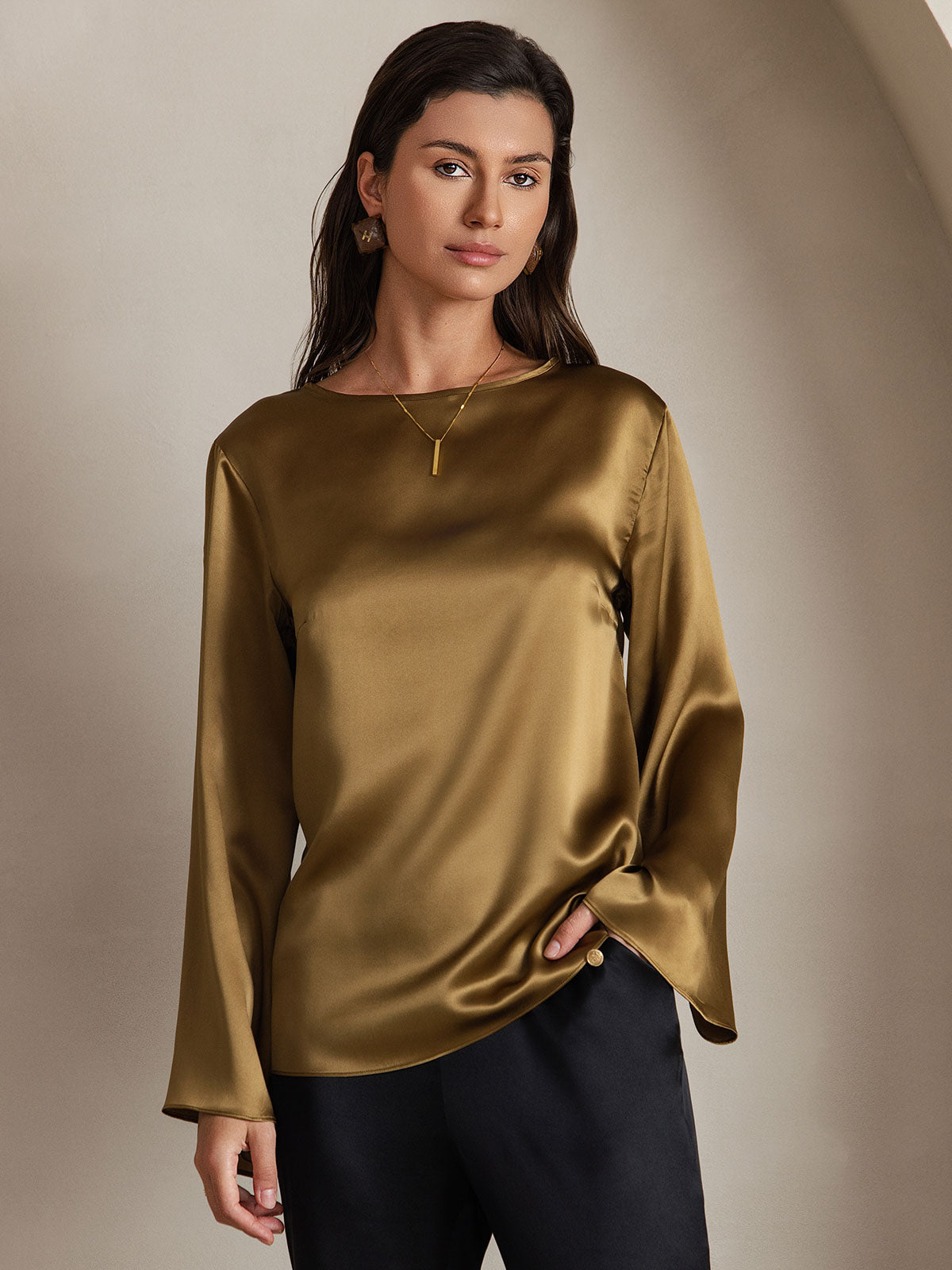Reyanna™ | Silke Avslappnad Långärmad Blus