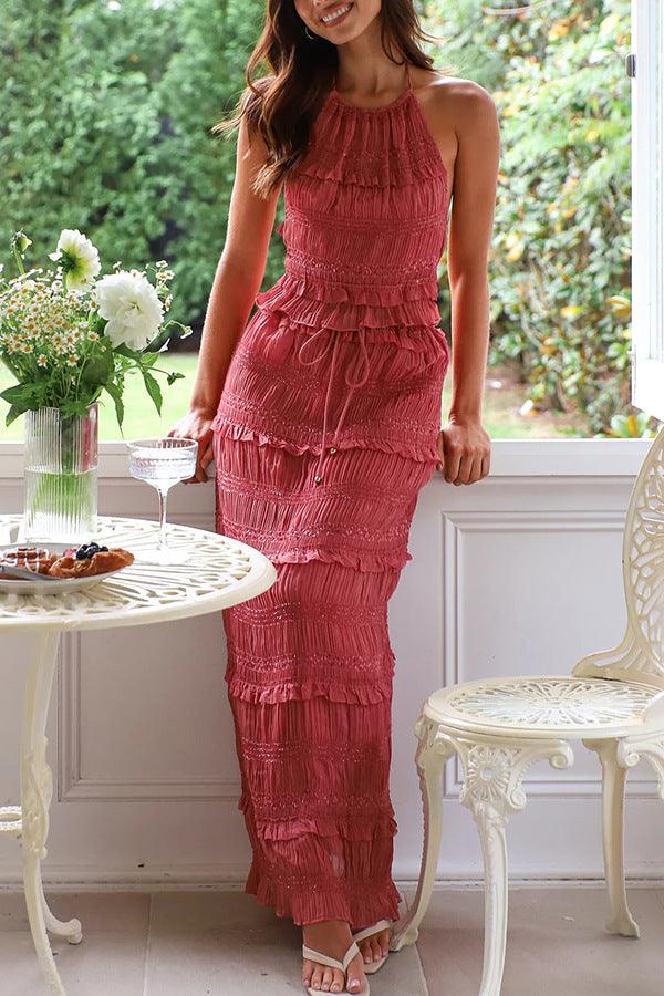 Reyanna™ | Sleeveless chiffon elastic waist two piece suit