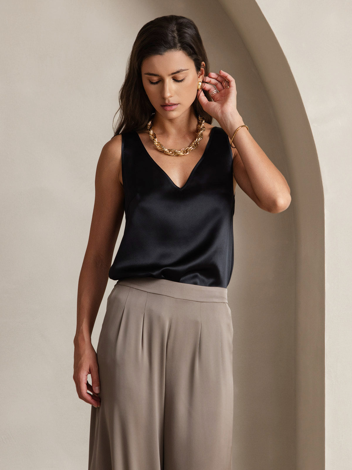 Reyanna™ | Silke V-ringning Tirantes Camiseta Top