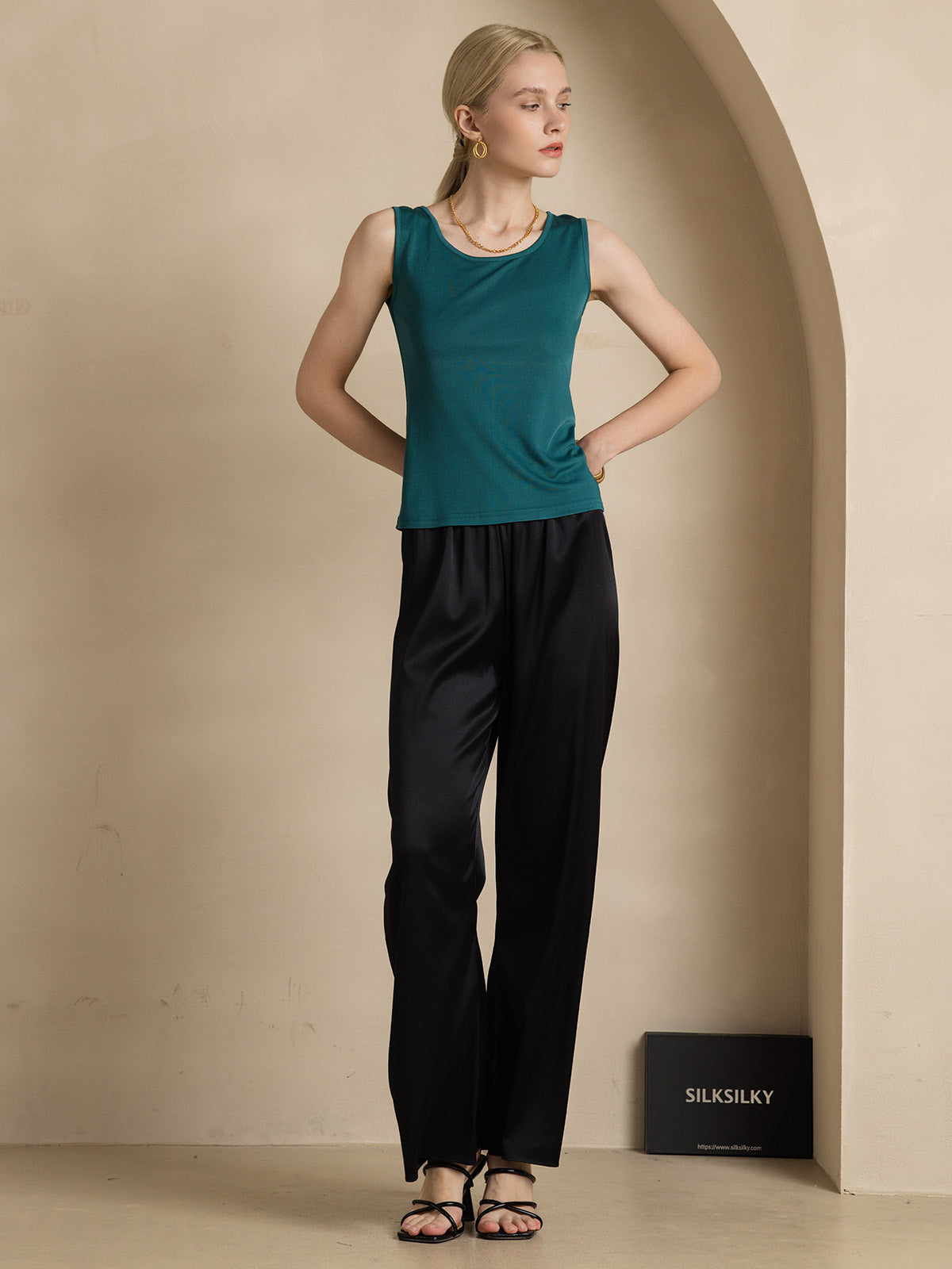 Reyanna™ | Sidenstickad Lounge Rund Halsringning Tank Top
