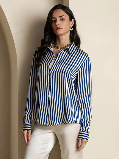 Reyanna™ | Silkesklassisk Militärinspirerad Blus Med Krage