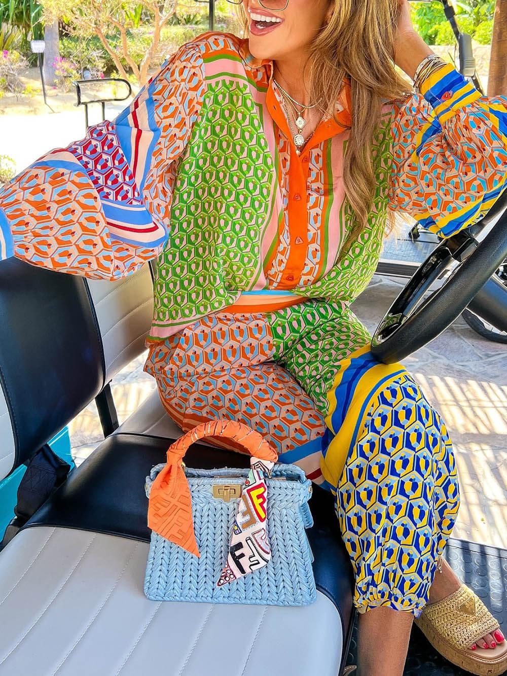Reyanna™ | Colorful Unique Print Balloon Sleeve Button Loose Shirt