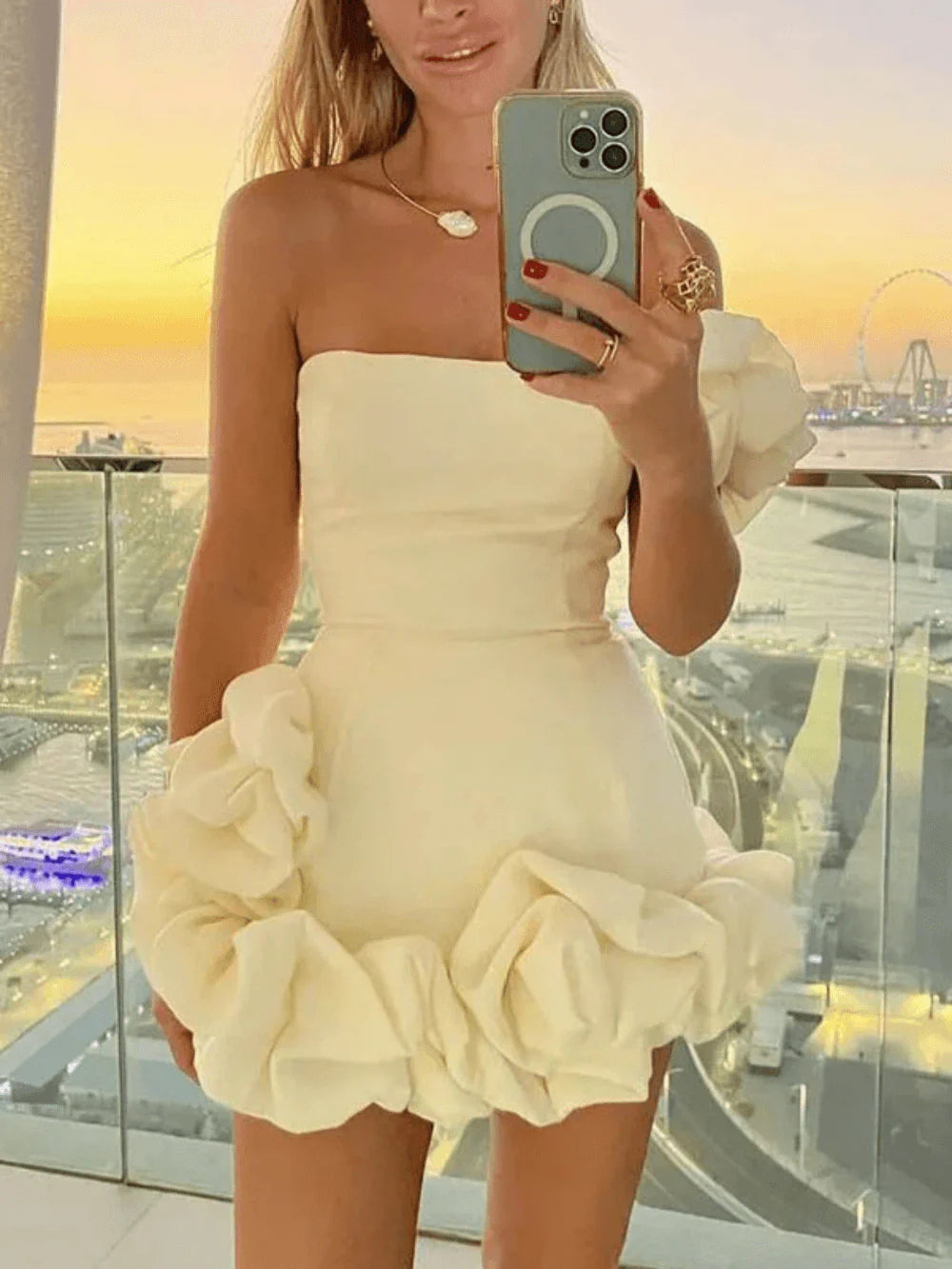 Reyanna™ | Ruffled flower bud waist dress one-shoulder tube top hip skirt