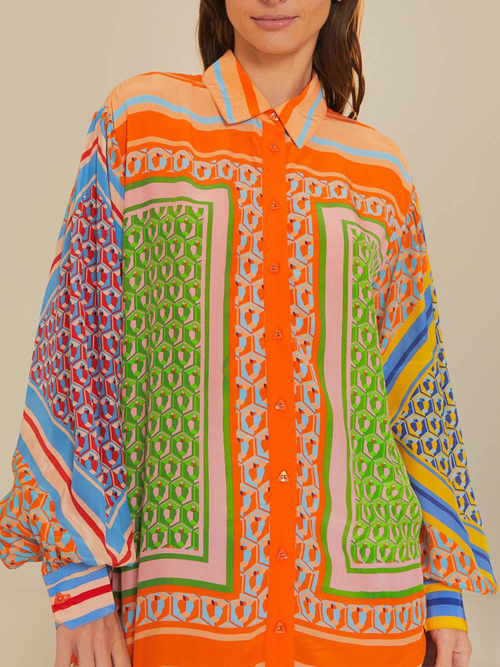 Reyanna™ | Colorful Unique Print Balloon Sleeve Button Loose Shirt