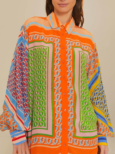 Reyanna™ | Colorful Unique Print Balloon Sleeve Button Loose Shirt