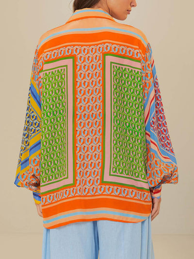 Reyanna™ | Colorful Unique Print Balloon Sleeve Button Loose Shirt