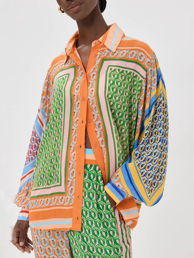 Reyanna™ | Colorful Unique Print Balloon Sleeve Button Loose Shirt