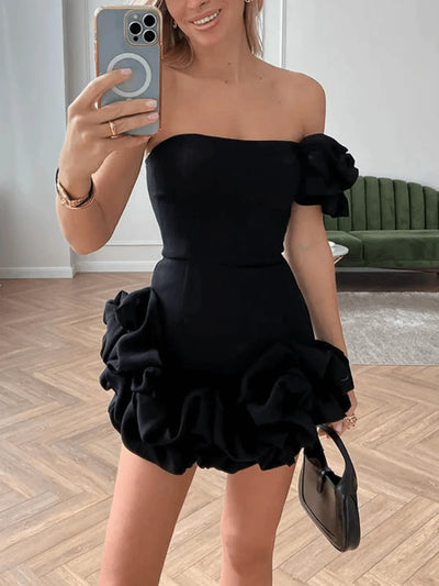 Reyanna™ | Ruffled flower bud waist dress one-shoulder tube top hip skirt