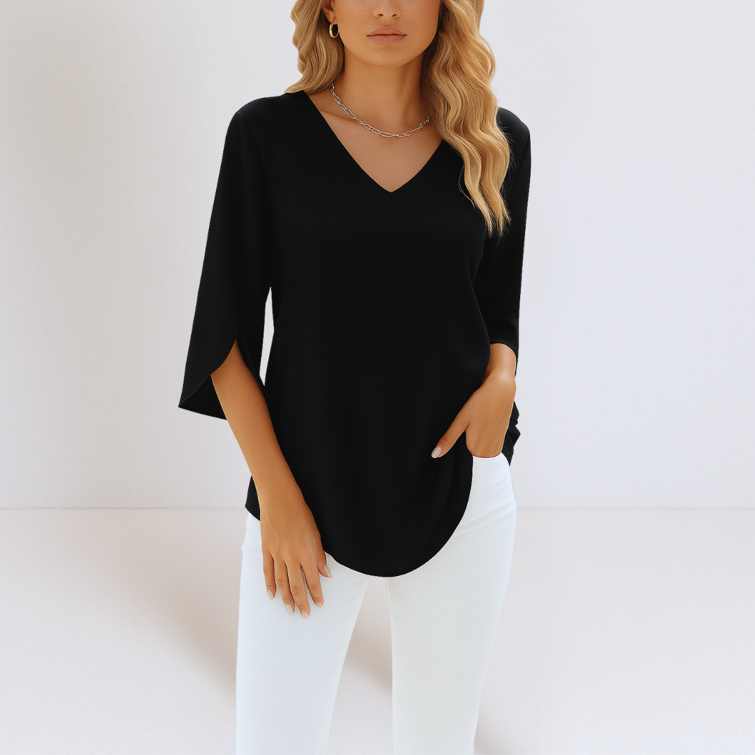 Reyanna |Jannike | Blus med V-ringning och Delade Ärm­ar