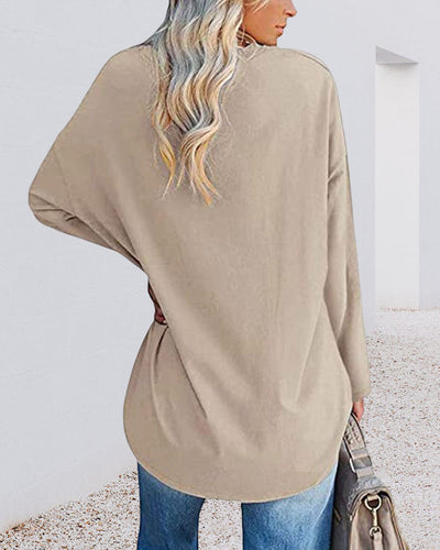 Enfärgad v-ringad långärmad dam t-shirt