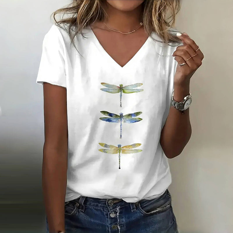 Casual T-Shirt Med Trollsländetryck
