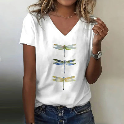 Casual T-Shirt Med Trollsländetryck
