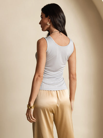 Reyanna™ | Sidenstickad Lounge Rund Halsringning Tank Top