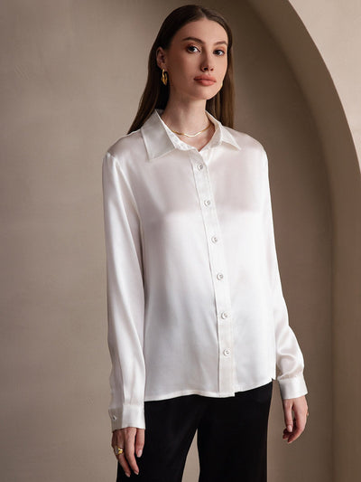Dam 19 Momme Mulberry Silke Elegant Långärmad Skjorta