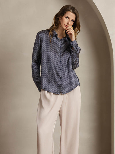 Reyanna™ | Silkesklassisk Militärinspirerad Blus Med Krage
