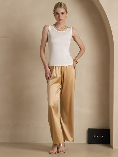 Reyanna™ | Sidenstickad Lounge Rund Halsringning Tank Top