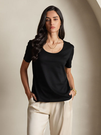 Reyanna™ | Silkeblandning U-ringning Dam T-shirt