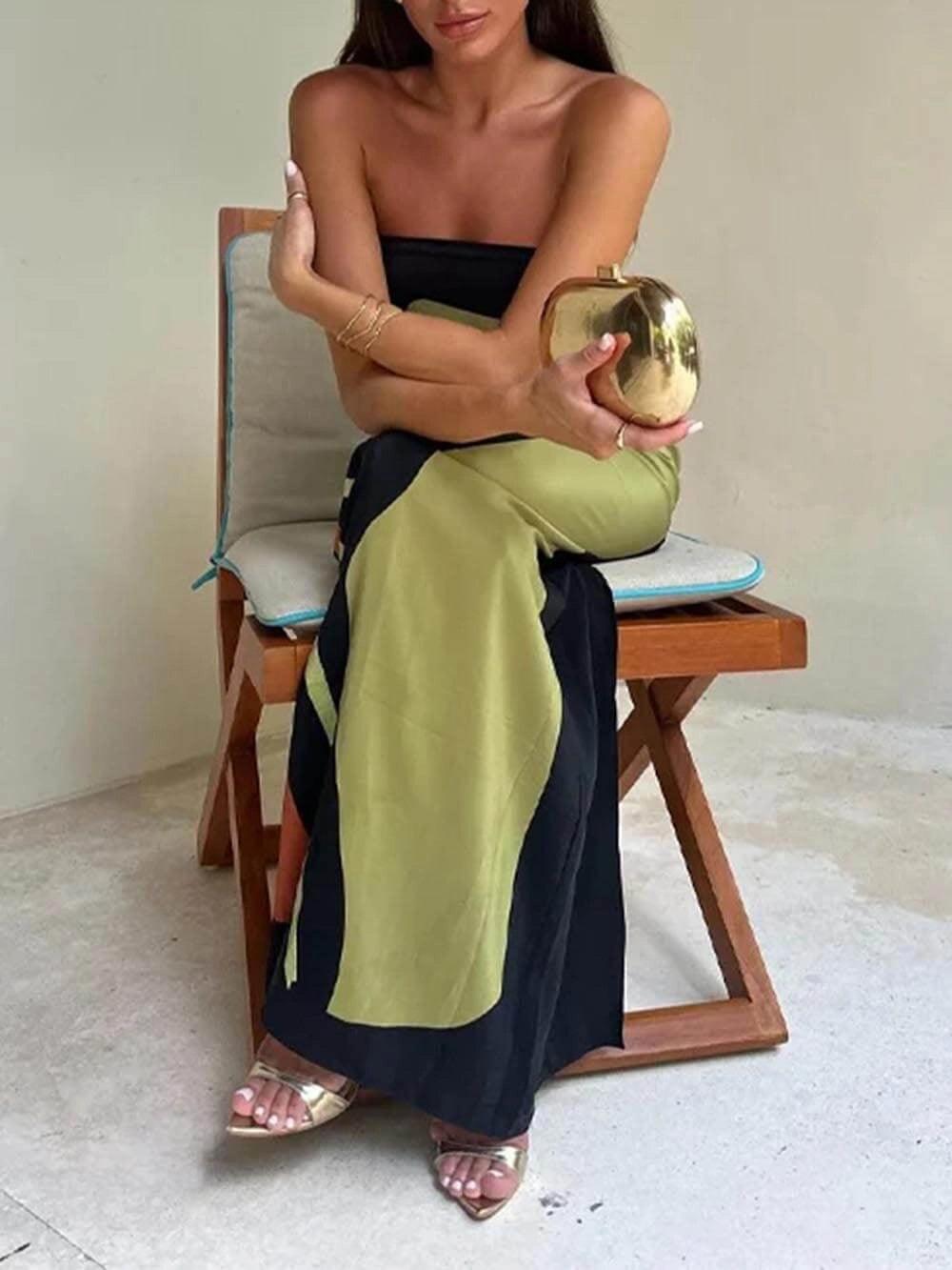 Reyanna™ | Strapless Color Block Printed Maxi Party Dress