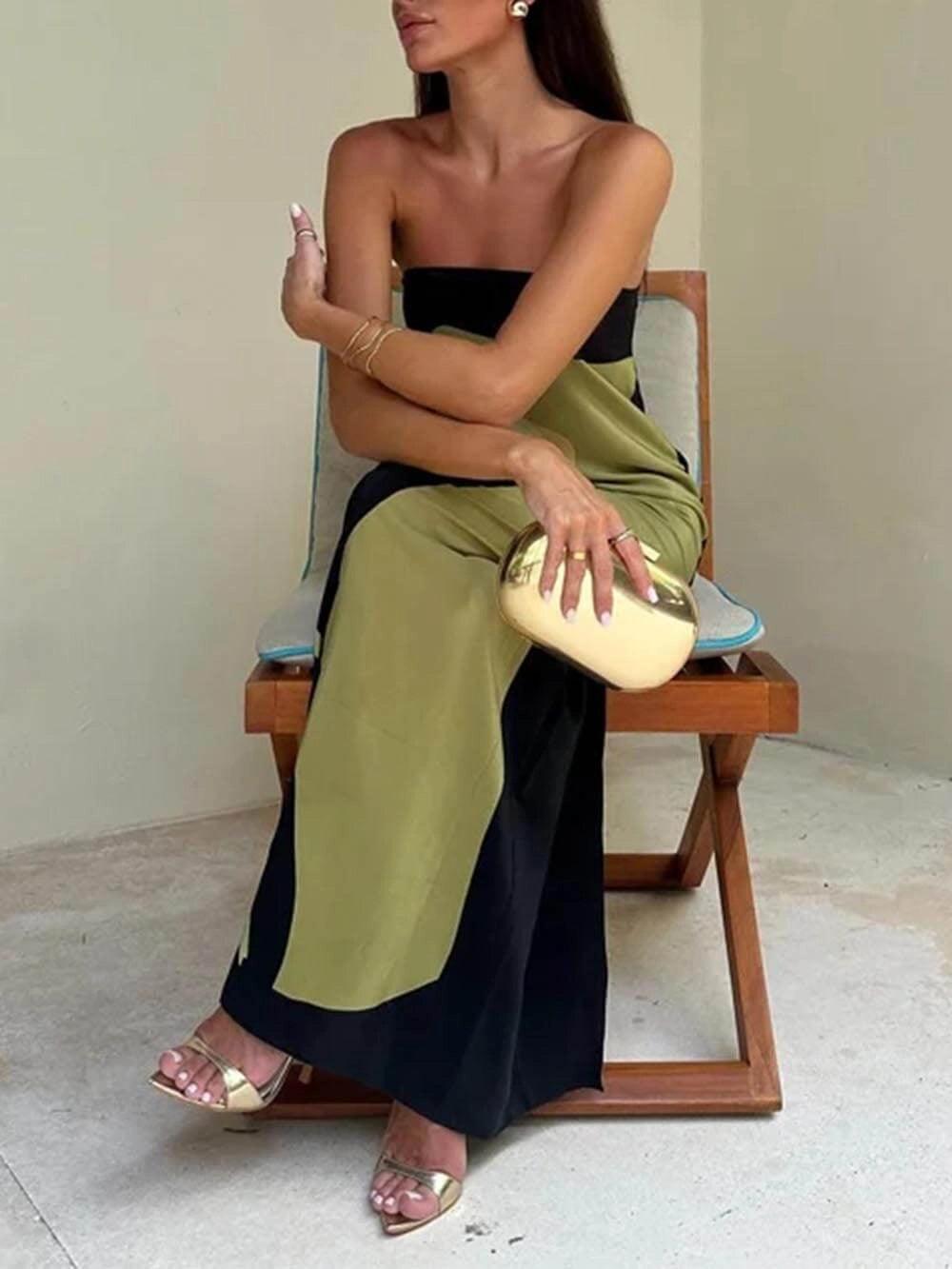 Reyanna™ | Strapless Color Block Printed Maxi Party Dress