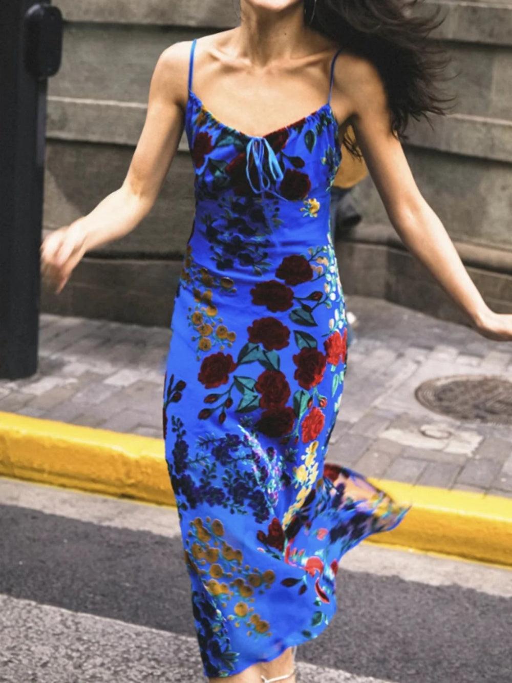 Reyanna™ | Blue Strap Floral Midi Dress