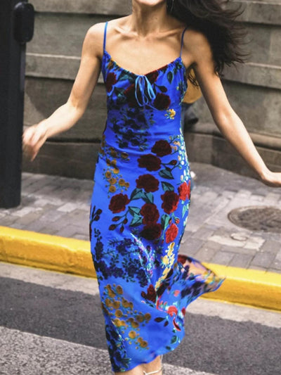 Reyanna™ | Blue Strap Floral Midi Dress