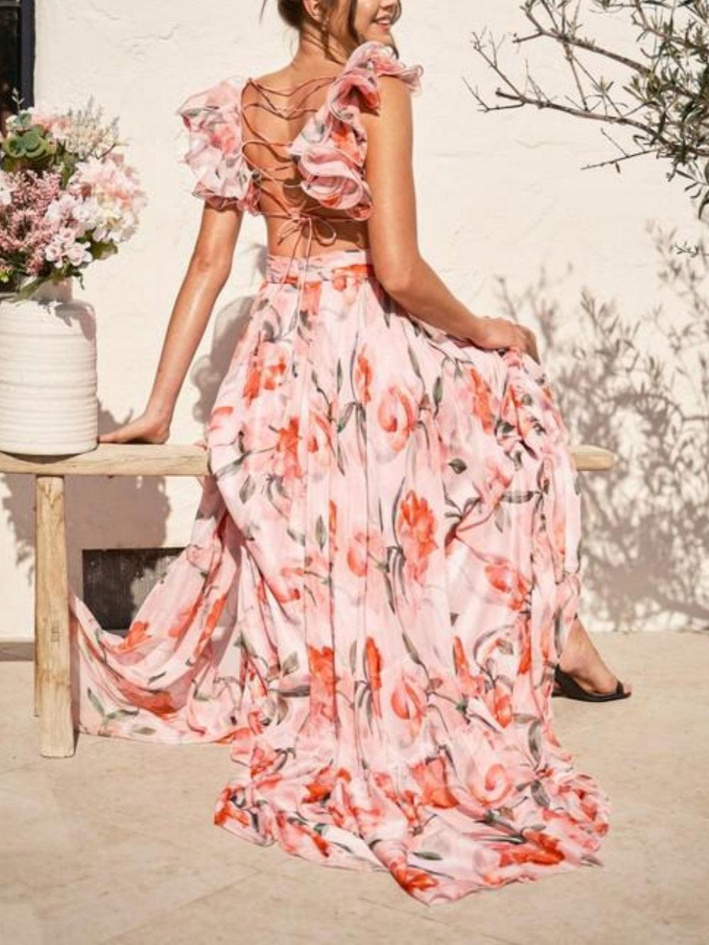Reyanna™ | Backless printed maxi dress