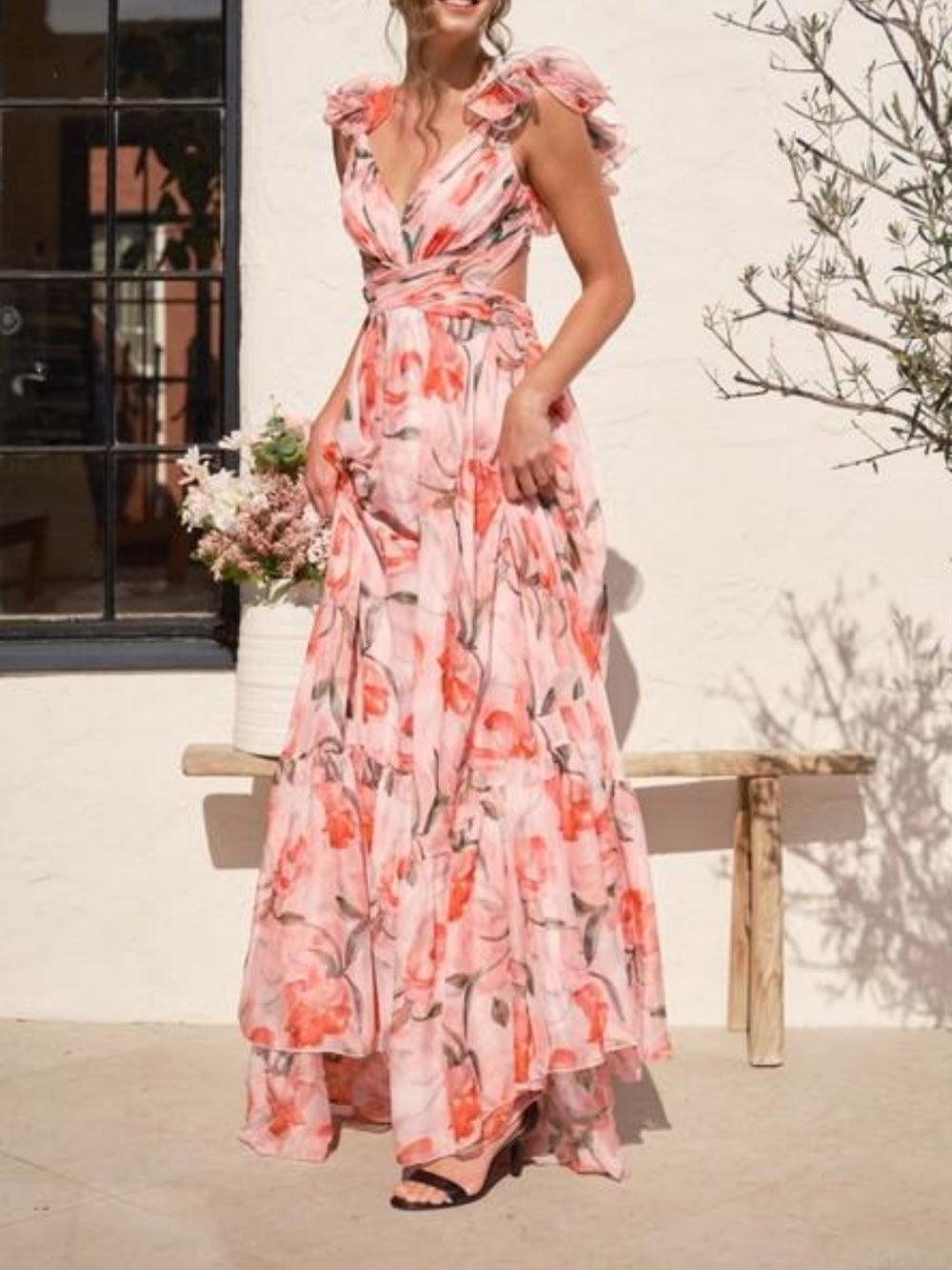 Reyanna™ | Backless printed maxi dress