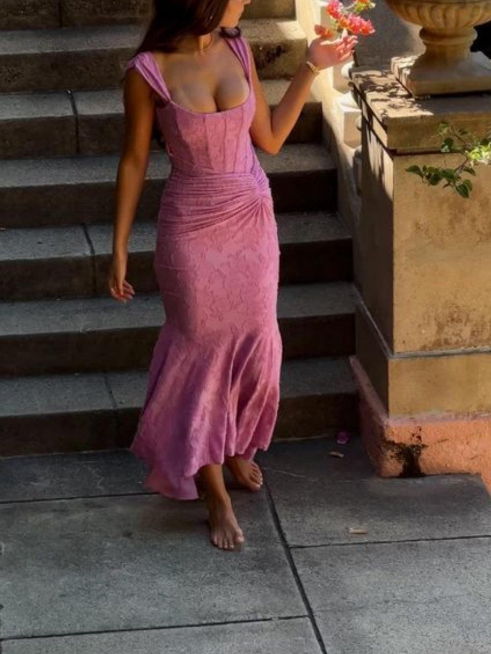 Reyanna™ | Dark Pink bell floral maxi dress