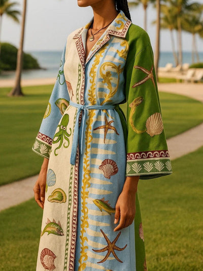 Reyanna™ | Belted Printed Twill Midi Shirt Dress