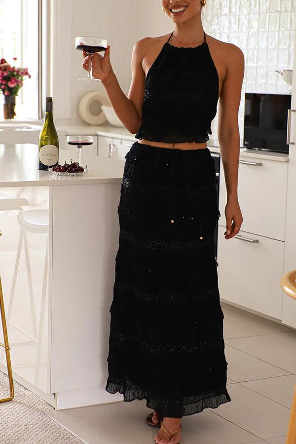 Reyanna™ | Sleeveless chiffon elastic waist two piece suit