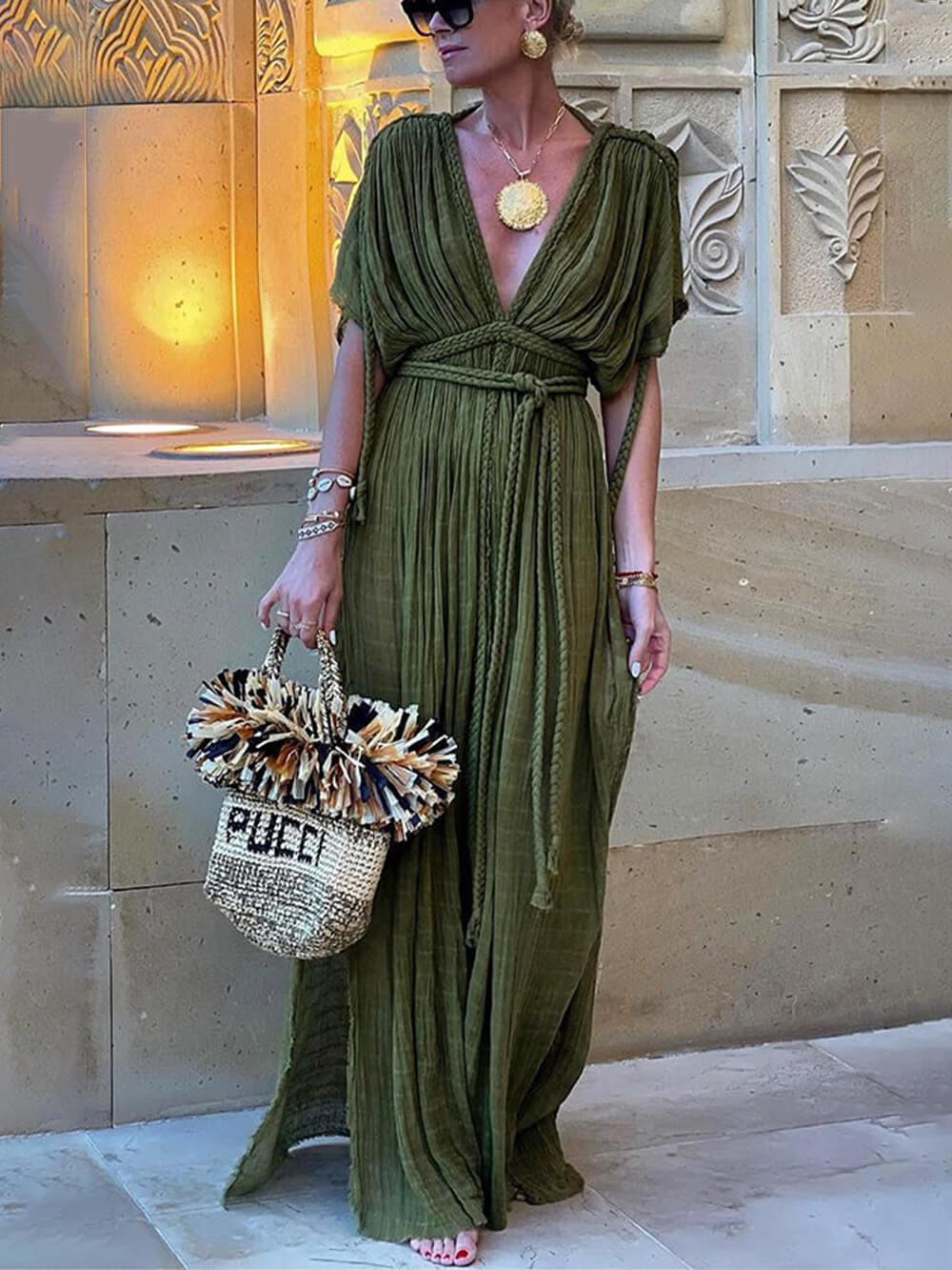 Reyanna™ | Kimono Draped Braids Cover Up Slit Maxi Dress