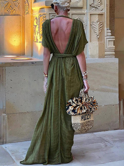 Reyanna™ | Kimono Draped Braids Cover Up Slit Maxi Dress