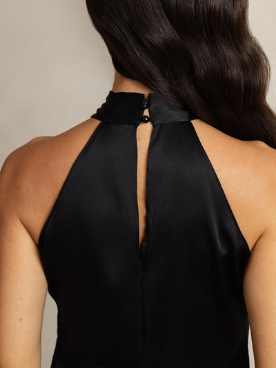 Reyanna™ | Silk Ärmlös Halterneck Twist Topp Med Knäppning Bak