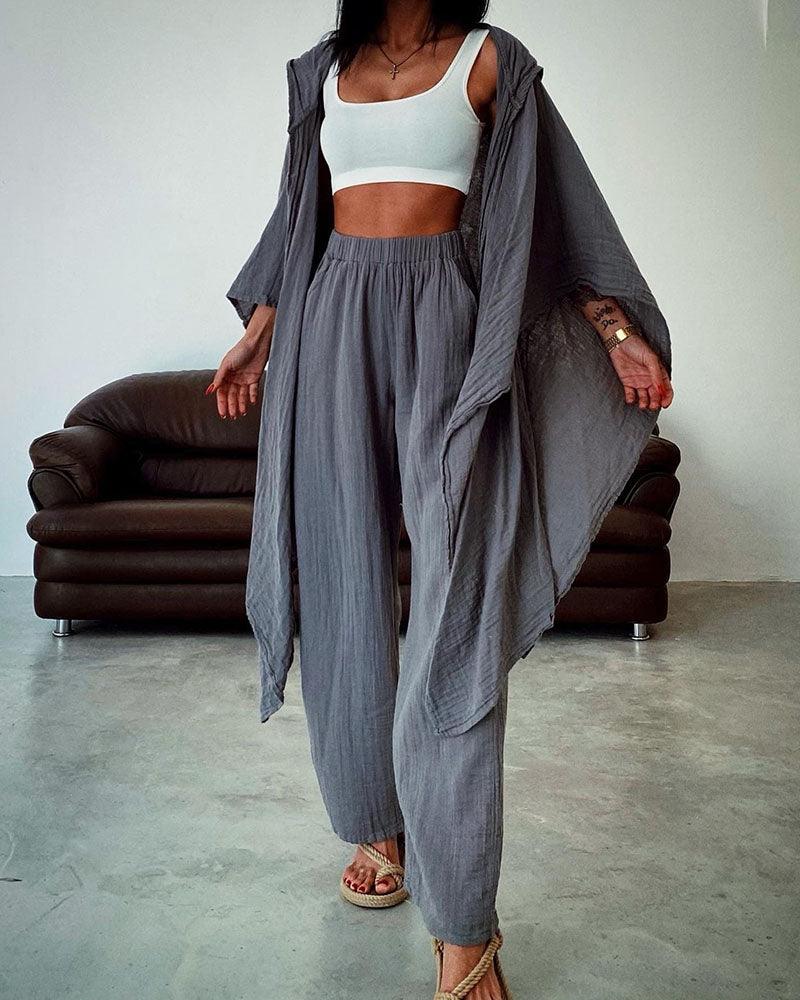 Reyanna™ | Chic hooded cardigan cotton and linen two-piece set