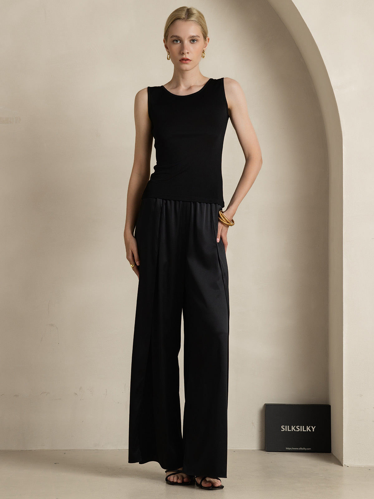 Reyanna™ | Sidenstickad Lounge Rund Halsringning Tank Top