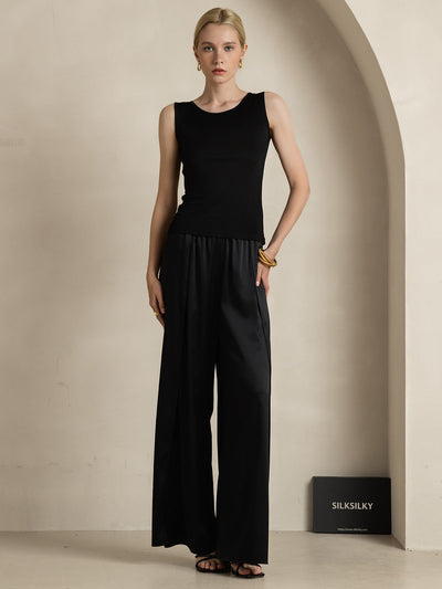 Reyanna™ | Sidenstickad Lounge Rund Halsringning Tank Top