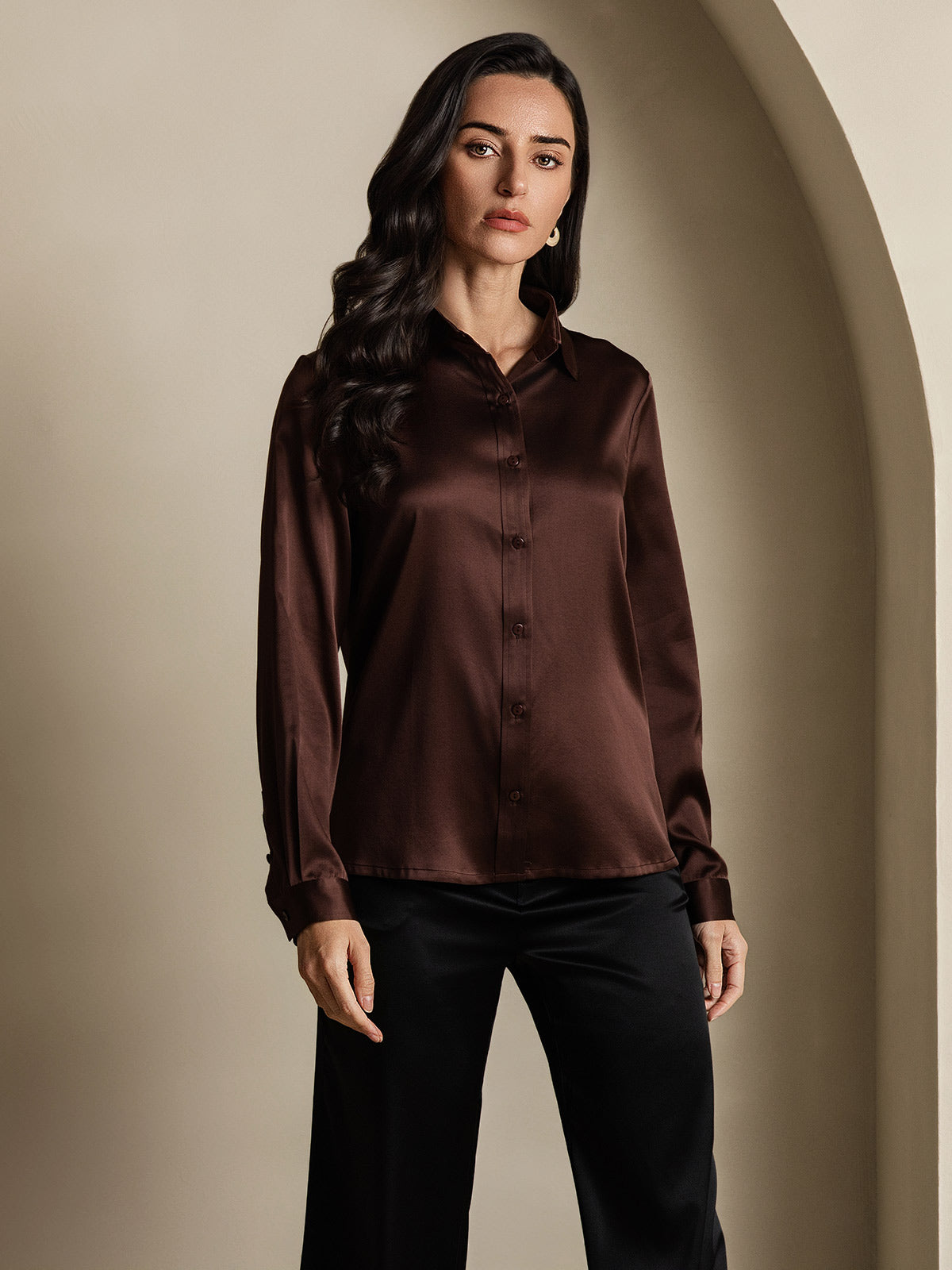 Dam 19 Momme Mulberry Silke Elegant Långärmad Skjorta