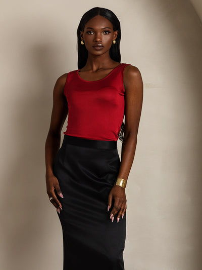 Reyanna™ | Sidenstickad Lounge Rund Halsringning Tank Top