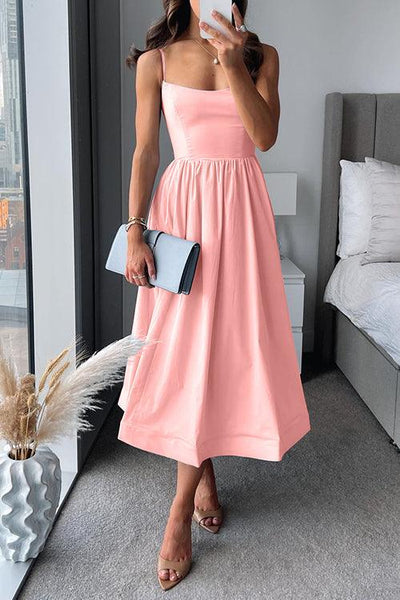 Reyanna™ | Spaghetti Strap Waisted A-line Midi Dress
