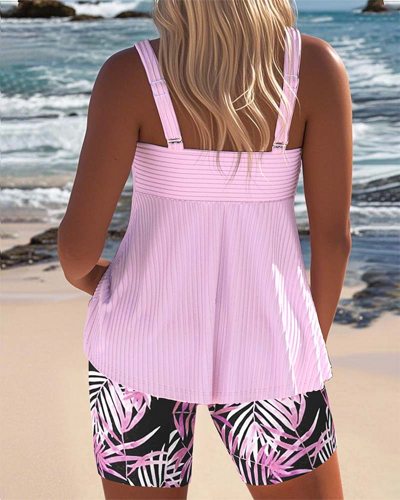 Tankini Randig Väst Med Tryckta Strandbyxor