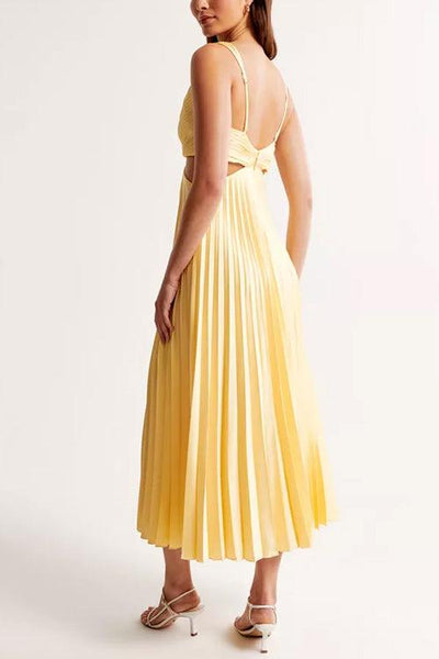 Reyanna™ | V Neck Cut Out Waist Sleeveless Pleated Maxi Dress