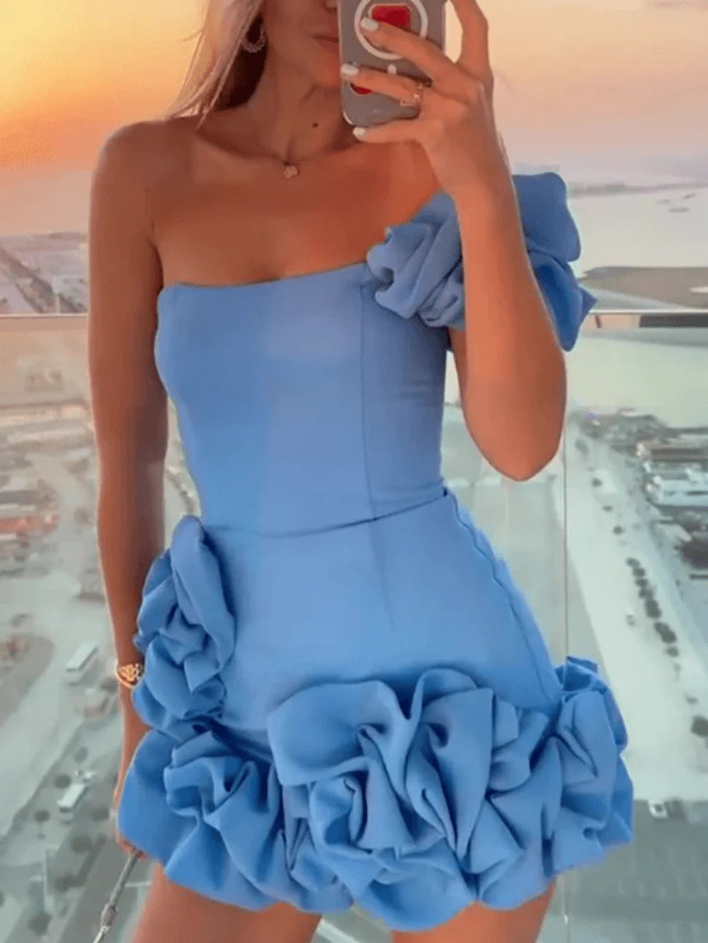 Reyanna™ | Ruffled flower bud waist dress one-shoulder tube top hip skirt