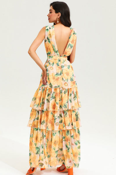 Reyanna™ | Floral Backless Sleeveless Tiered Hem Maxi Dress
