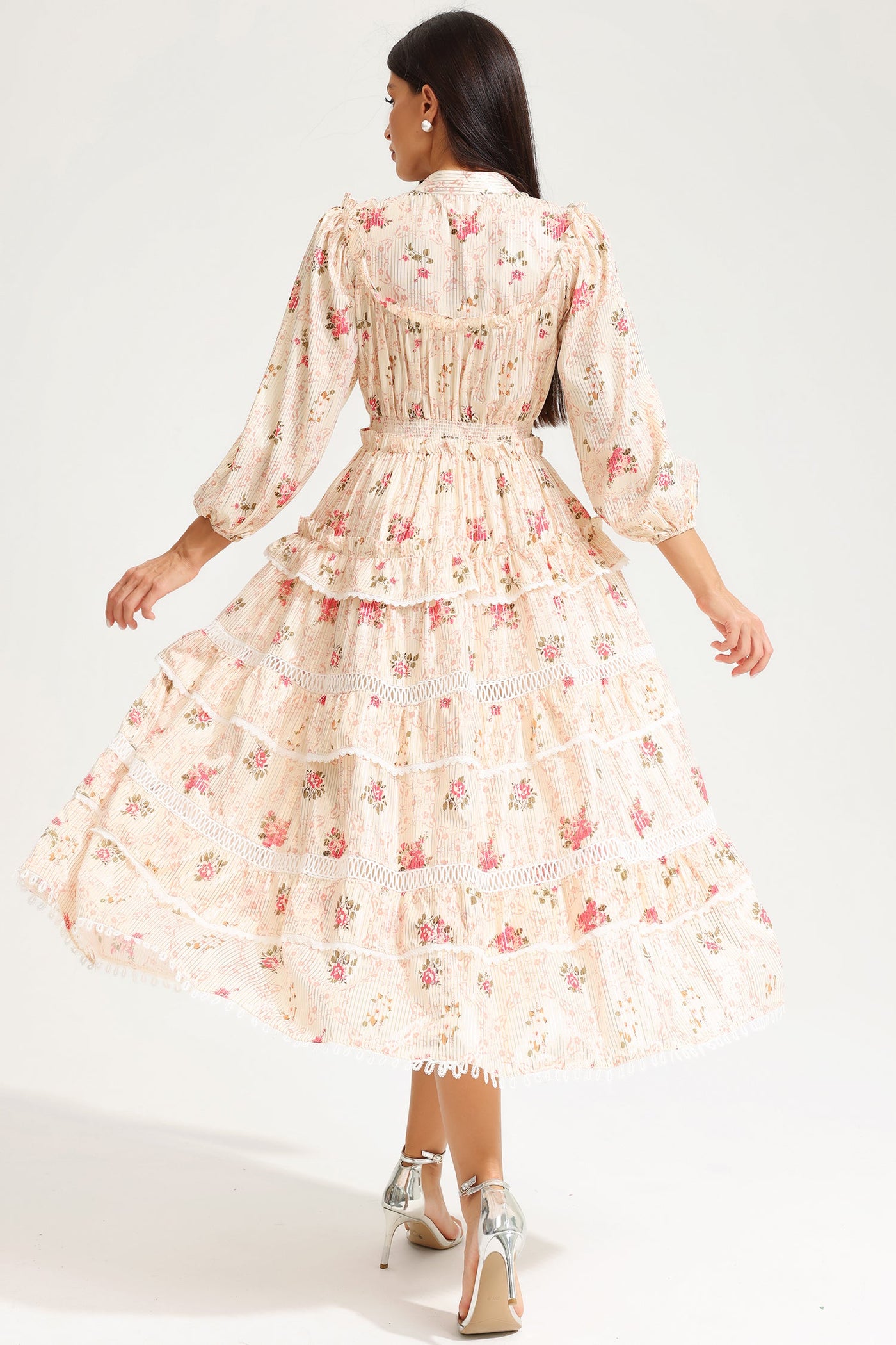 Reyanna™ | Floral Lantern Sleeve Buckle Midi Dress Yellow