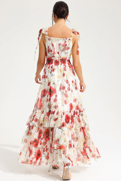 Reyanna™ | Floral Cami Square Collar Smocked Elastic Midi Dress