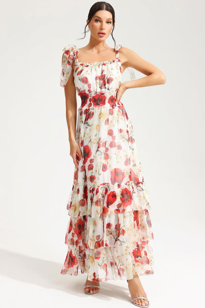 Reyanna™ | Floral Cami Square Collar Smocked Elastic Midi Dress