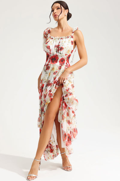 Reyanna™ | Floral Cami Square Collar Smocked Elastic Midi Dress